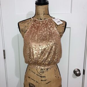 NWT Free People Dazzle the Night Gold Sequin Halter Top